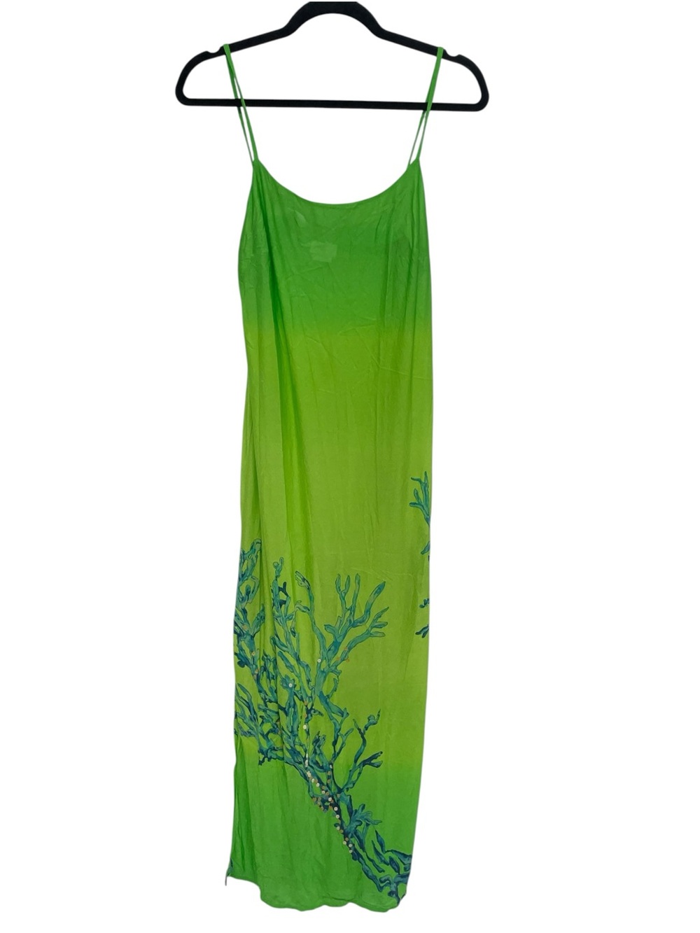 Gottex Vintage Green Maxi Length Swimsuit Cover Up Hand Painted Coral Reef Print